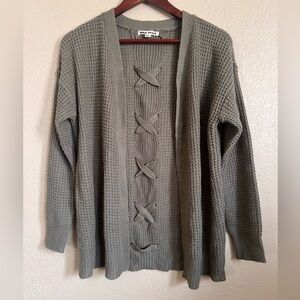 Moral Society Olive Green Knitted Cardigan with Crisscross Back